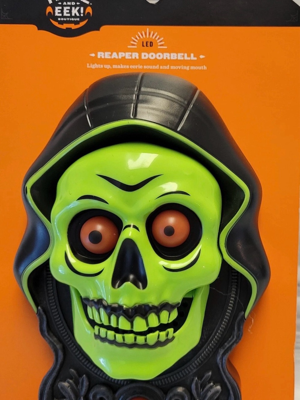 Hyde and Eek Lights Up Talking 8” Reaper Doorbell Door Knocker Halloween Skull